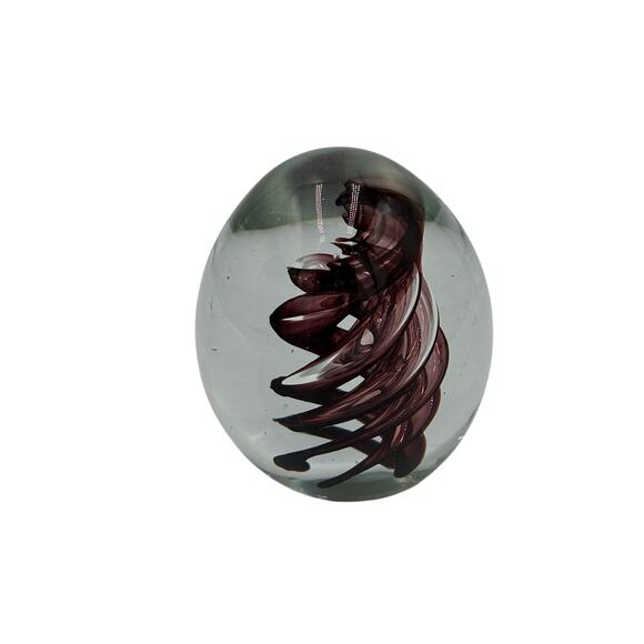 Vintage Hand Blown Art Glass Egg Shaped Purple Swirl Paperweight - Picture 2 of 4